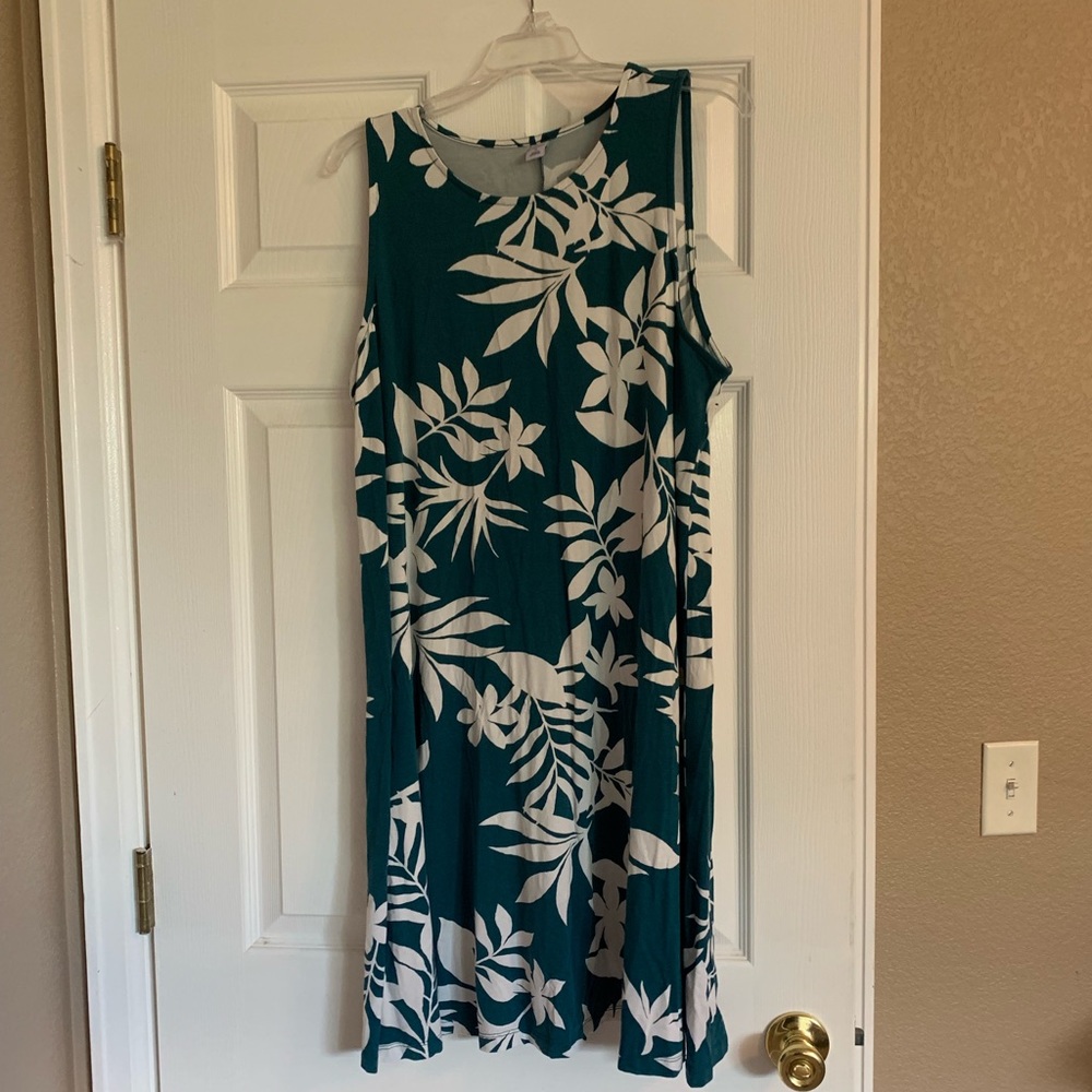 Teal flower patterned A-line dress